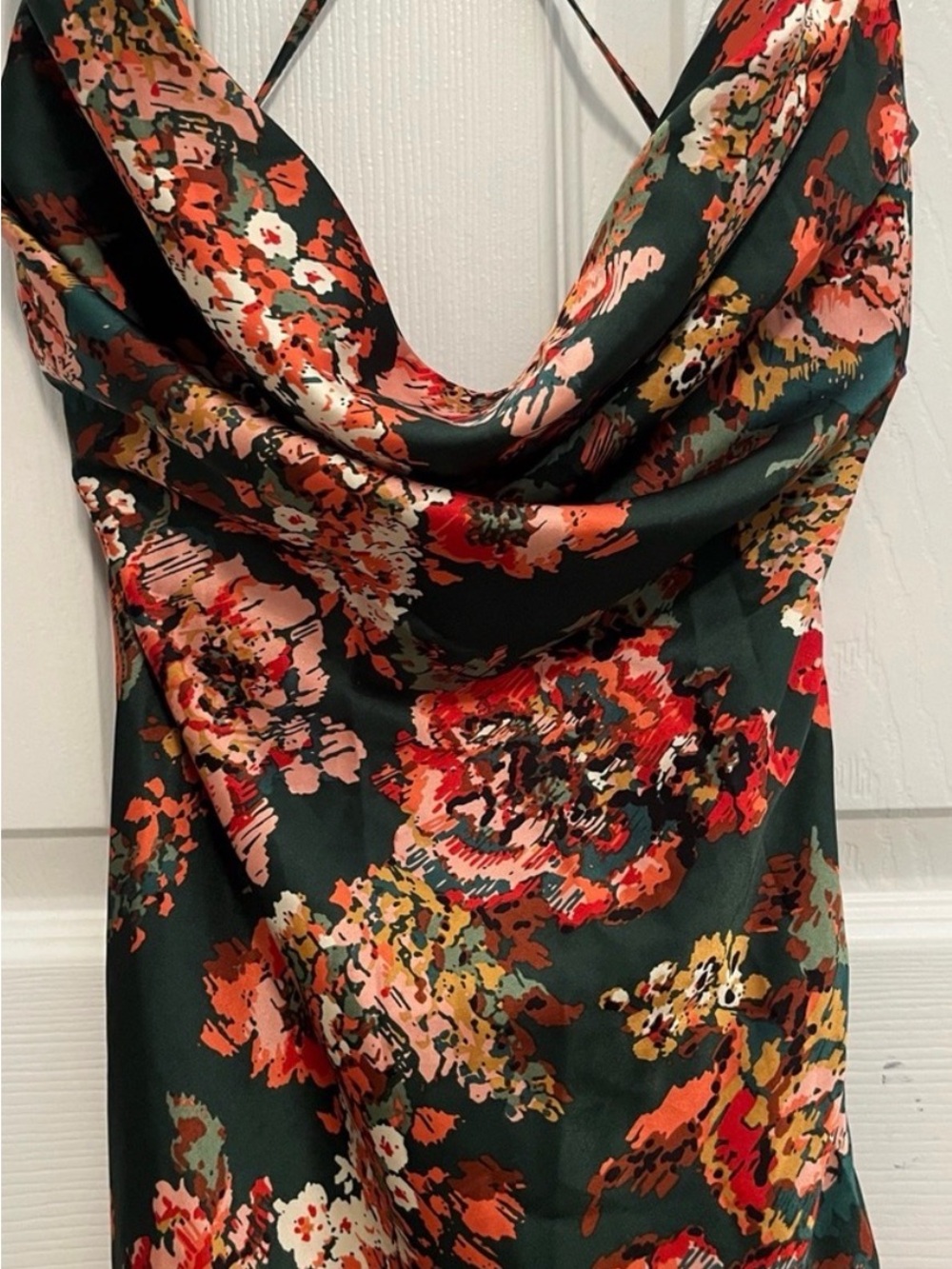 Mable Floral Satin Cowl Neck Green Maxi Dress Small - Picture 3 of 9
